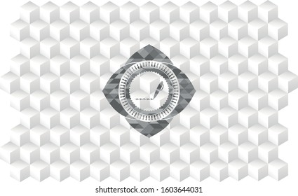 writer icon inside grey emblem. Retro with geometric cube white background