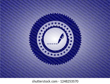 writer icon inside jean or denim emblem or badge background