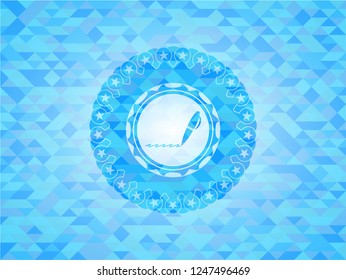 writer icon inside light blue emblem. Mosaic background