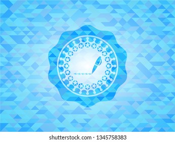 writer icon inside light blue mosaic emblem