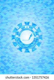 writer icon inside light blue mosaic emblem