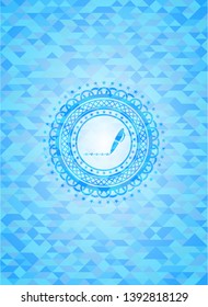 writer icon inside light blue emblem. Mosaic background