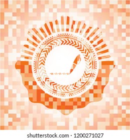 writer icon inside orange mosaic emblem with background