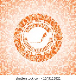 writer icon inside orange mosaic emblem with background