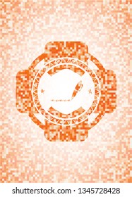 writer icon inside orange mosaic emblem with background