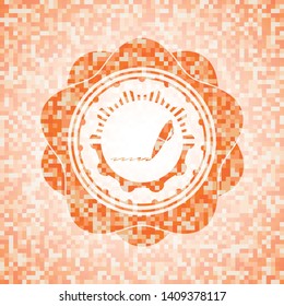 writer icon inside orange mosaic emblem with background