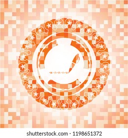 writer icon inside orange tile background illustration. Square geometric mosaic seamless pattern with emblem inside.