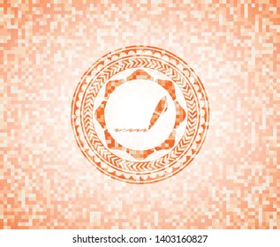 writer icon inside orange tile background illustration. Square geometric mosaic seamless pattern with emblem inside.