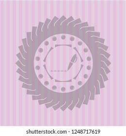 writer icon inside pink emblem