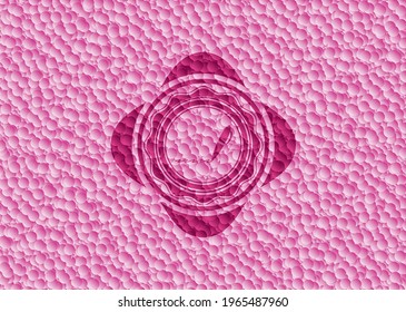 writer icon inside pink emblem with bubbles background. Vector Illustration. Detailed. 