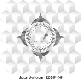 writer icon inside realistic grey emblem with cube white background
