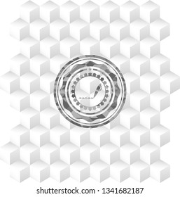 writer icon inside realistic grey emblem with geometric cube white background