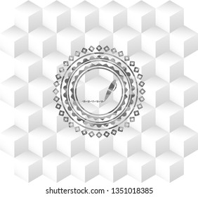 writer icon inside realistic grey emblem with cube white background