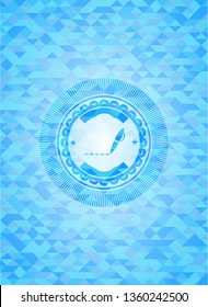 writer icon inside realistic light blue mosaic emblem