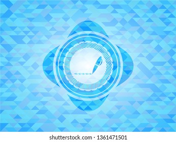 writer icon inside realistic light blue mosaic emblem