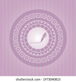 writer icon inside realistic pink emblem. Detailed design. 