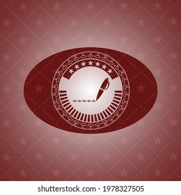 writer icon inside realistic red emblem. 