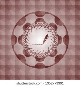 writer icon inside red emblem with geometric pattern background. Seamless.