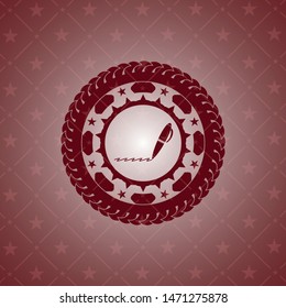 writer icon inside red emblem. Retro