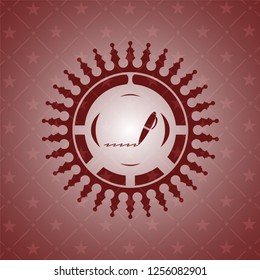 writer icon inside retro red emblem