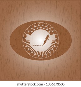 writer icon inside retro style wood emblem