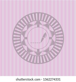 writer icon inside retro style pink emblem