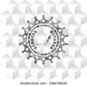 writer icon inside retro style grey emblem with geometric cube white background