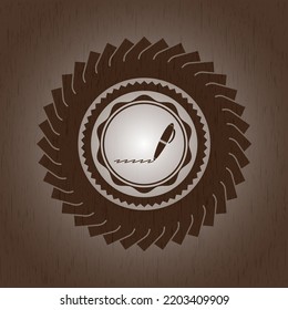 writer icon inside retro wooden emblem. 