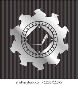 writer icon inside silvery badge or emblem