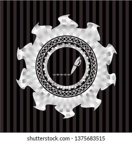 writer icon inside silvery badge or emblem