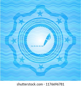 writer icon inside sky blue water badge.