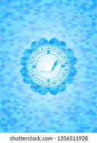 writer icon inside sky blue emblem with mosaic background
