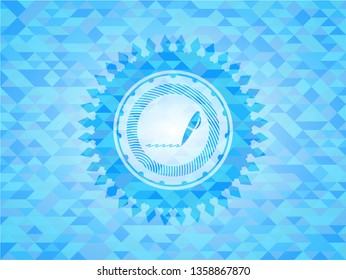 writer icon inside sky blue emblem with mosaic background