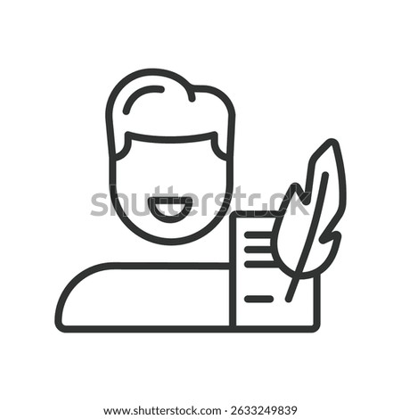 Writer, icon in line design. Writer, author, writing, notebook, creativity, pen, paper on white background vector. Writer, editable stroke icon