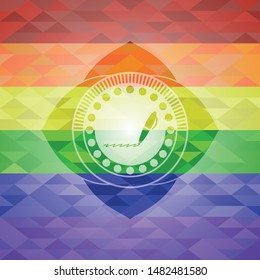 writer icon on mosaic background with the colors of the LGBT flag