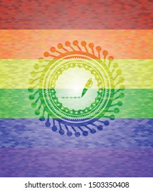 writer icon on mosaic background with the colors of the LGBT flag