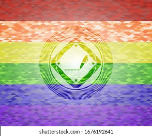 writer icon on mosaic background with the colors of the LGBT flag