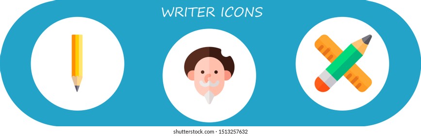 writer icon set. 3 flat writer icons.  Simple modern icons about  - pencil, don quixote