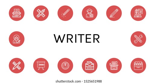 writer icon set. Collection of Typewriter, Pencil, Poet, Typing, Pencils, Writer icons