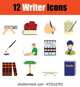 Writer icon set. Color flat design. Vector illustration.