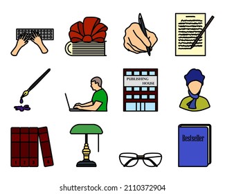 Writer Icon Set. Editable Bold Outline With Color Fill Design. Vector Illustration.
