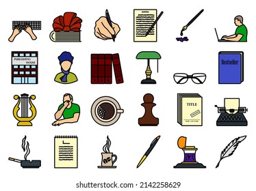 Writer Icon Set. Editable Bold Outline With Color Fill Design. Vector Illustration.