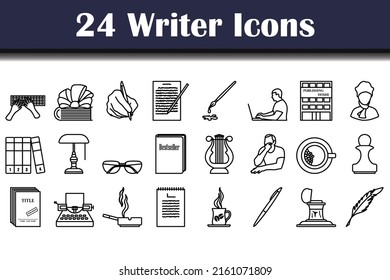 Writer Icon Set. Editable Bold Outline With Color Fill Design. Vector Illustration.