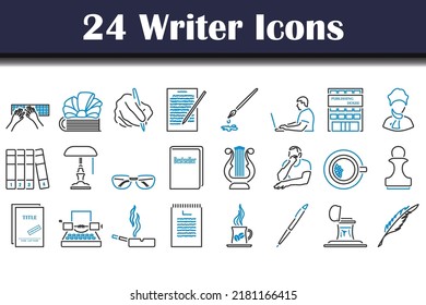 Writer Icon Set. Editable Bold Outline With Color Fill Design. Vector Illustration.