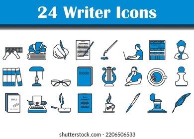 Writer Icon Set. Editable Bold Outline With Color Fill Design. Vector Illustration.