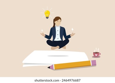 Writer inspiration, blogger, copywriter or journalist creativity concept, young woman writer meditate on blank paper thinking about idea to write in her blog or journal.