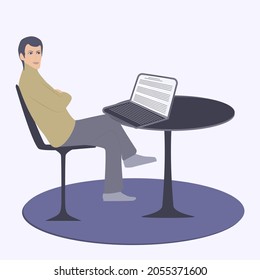 Writer, journalist ponders over the text at the work table, characteristic - vector.