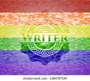 Writer lgbt colors emblem. Vector Illustration. Mosaic.
