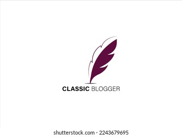 Writer Logo Templates Design Vector Stock . vintage pen feather writer symbol, literature icon, diary sign, black illustration, writer logo templated