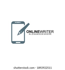 Escritor con un vector de diseño de plantillas con logotipo de ratón y teléfono, Emblema, Concepto de diseño, símbolo creativo
